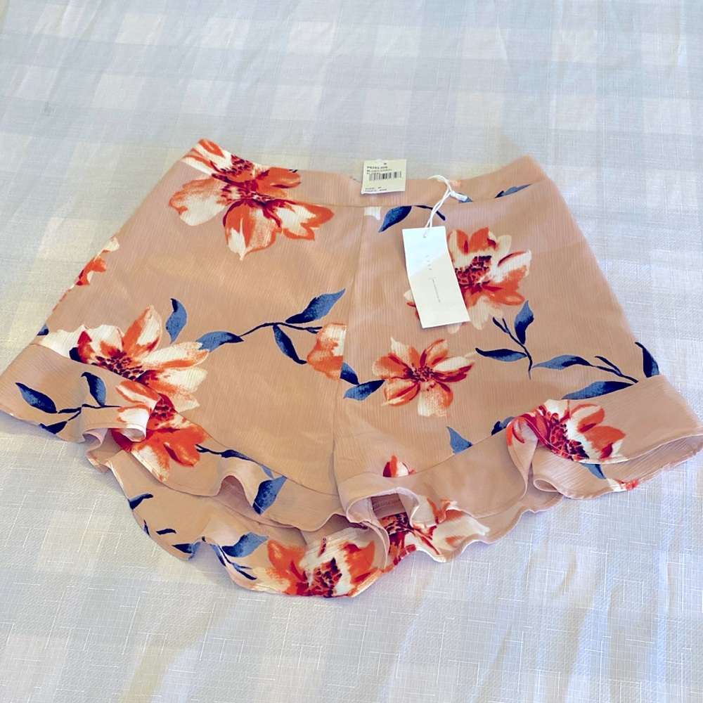 Women’s Blush-Coral Floral High Waisted Ruffle Shorts